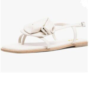 miss left White Open Split Toe Floral Comfortable Flat Slingback Slip on Sandals